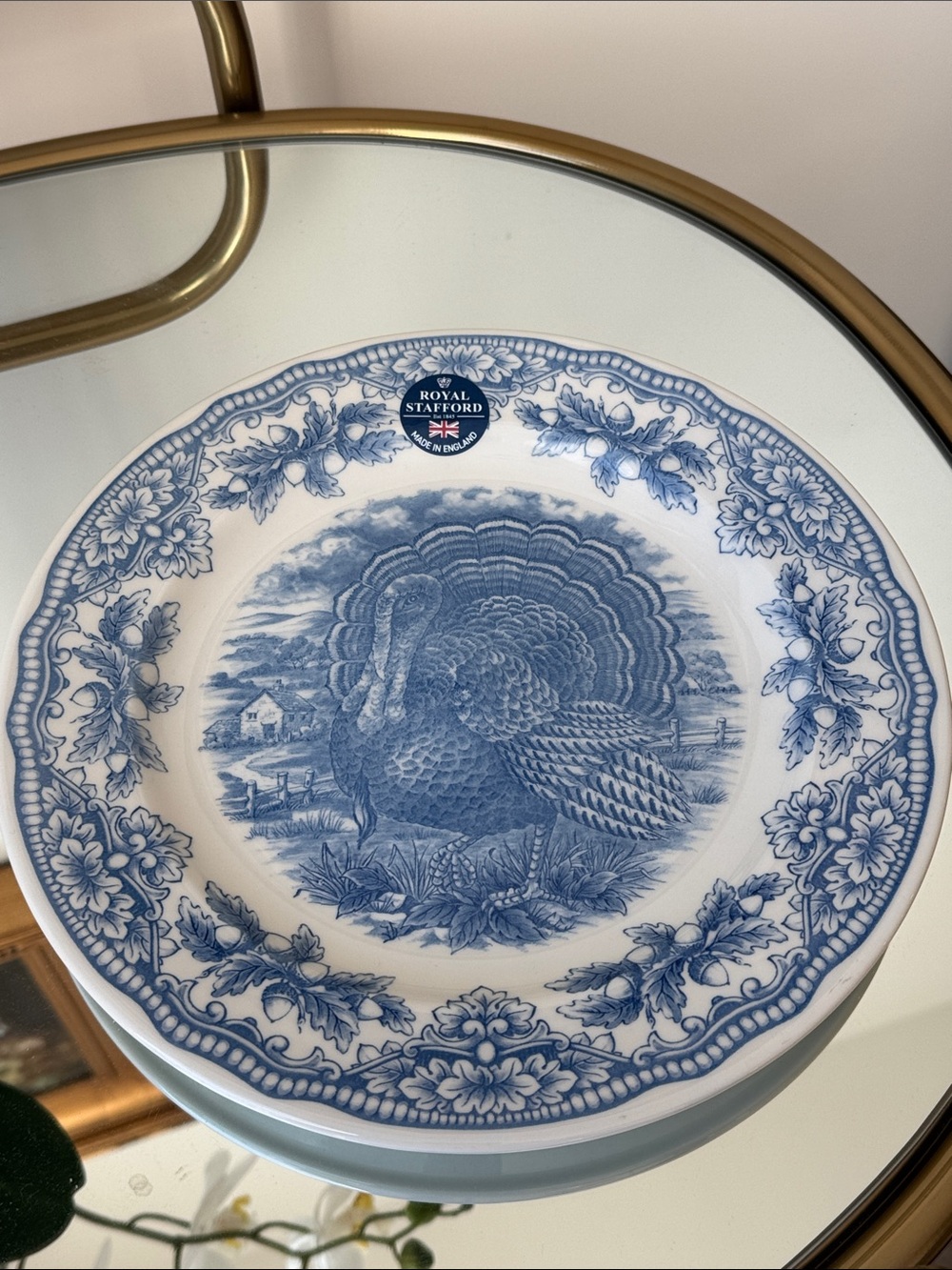 4 Available - Royal Stafford Blue and White Turkey Dinner Plate